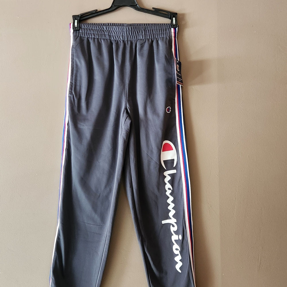 Champion Gray Pants with Multicolor Stripes Leg Logo Boys Sz M NWT
